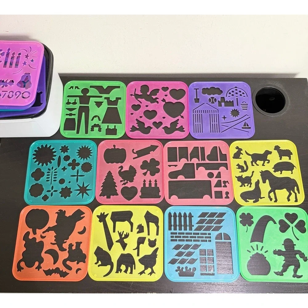 Vintage Tupperware Stencil Art Set 26 Templates & 2.6L Storage Box Black Lid